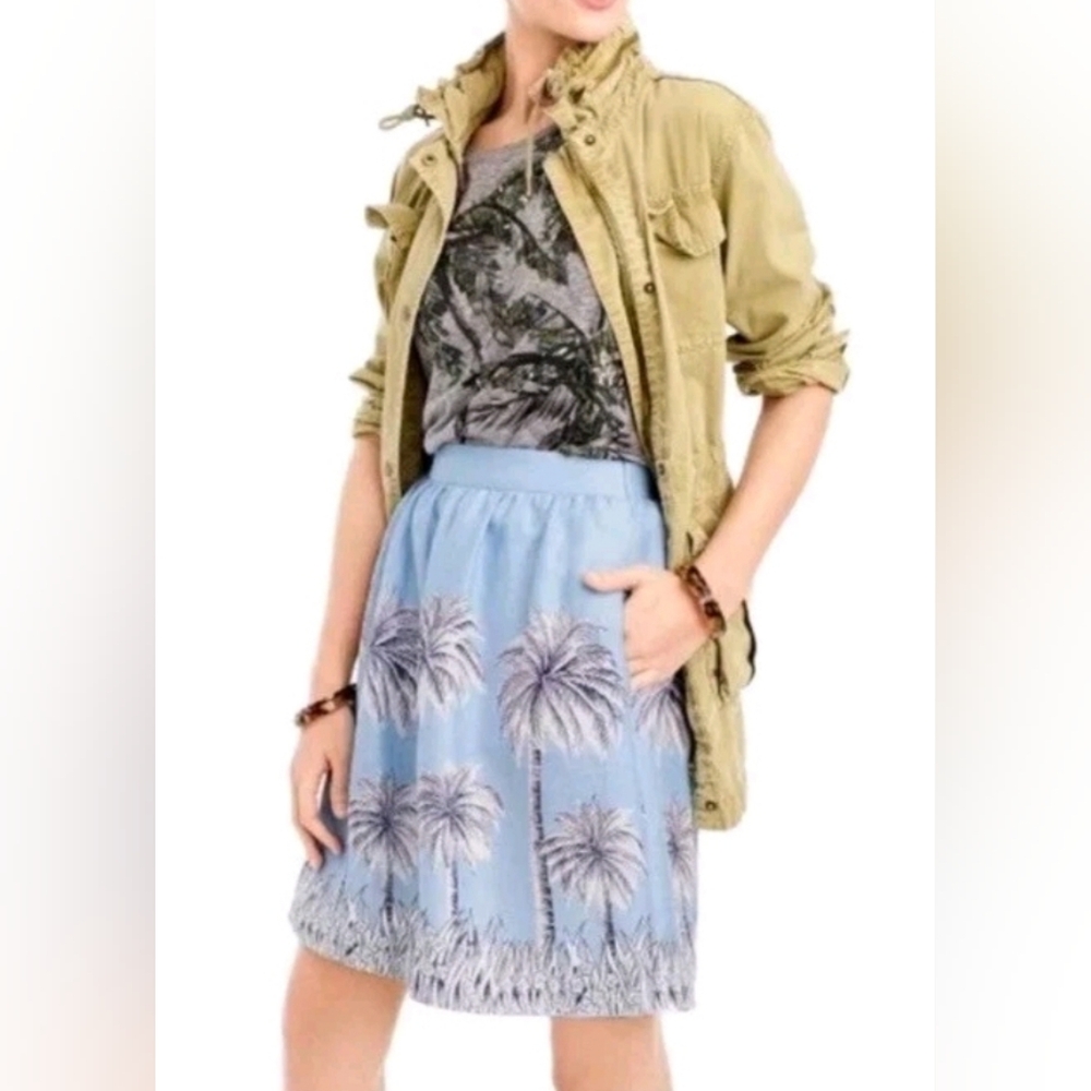 J. Crew Light Blue Palm Tree Mini Skirt, Size 2